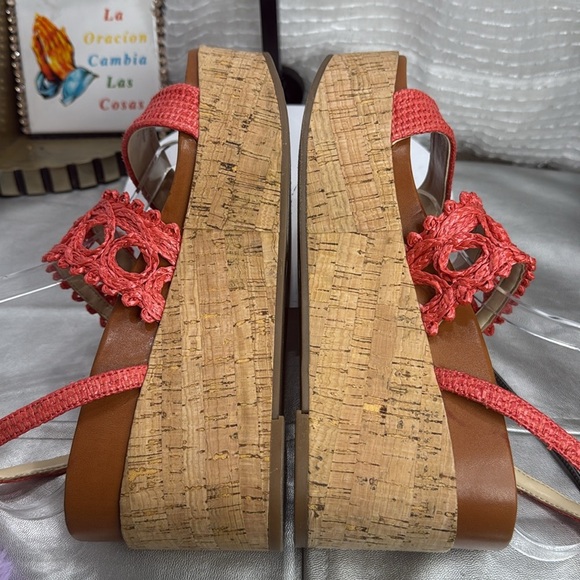 (O)Jessica Simpson Callri Woven Cork Platform Wedge Sandals in Coral Straw,Sz 9M - Picture 10 of 11